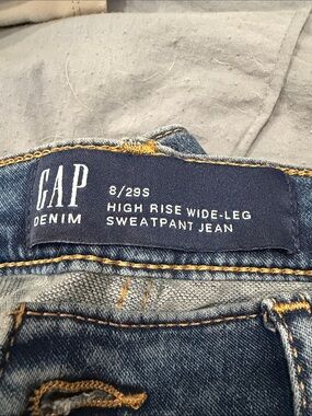 GAP Dark Blue Denim High-Rise Wide-Leg Jeans with Gold Stitching